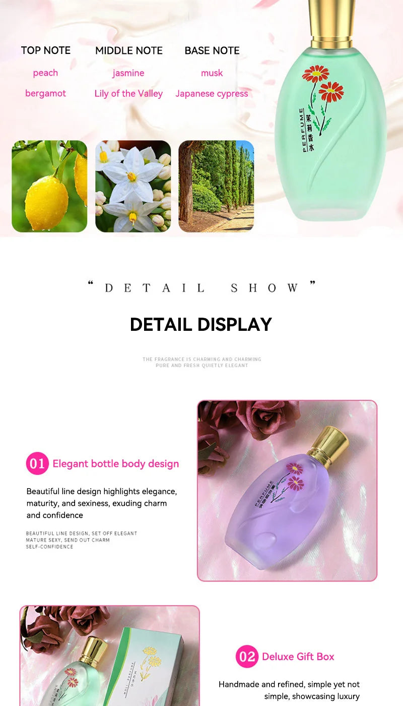 Women's 50ml Eau de Parfum: floral peach, jasmine & musk scent in a sleek, elegant oval bottle. Fresh, long-lasting.
