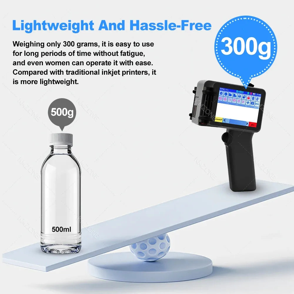 Lightweight mini handheld inkjet printer, compact 300g handheld design