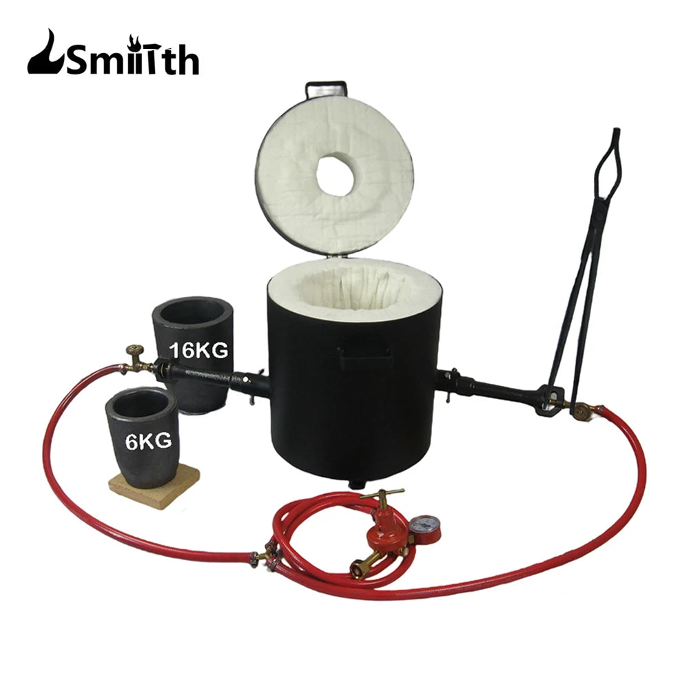 LSMIITTH 16KG/35.27LBS Double Burner Propane Metal Melting Furnace With 2 Crucible Suitable For Melting Copper Brass Aluminium