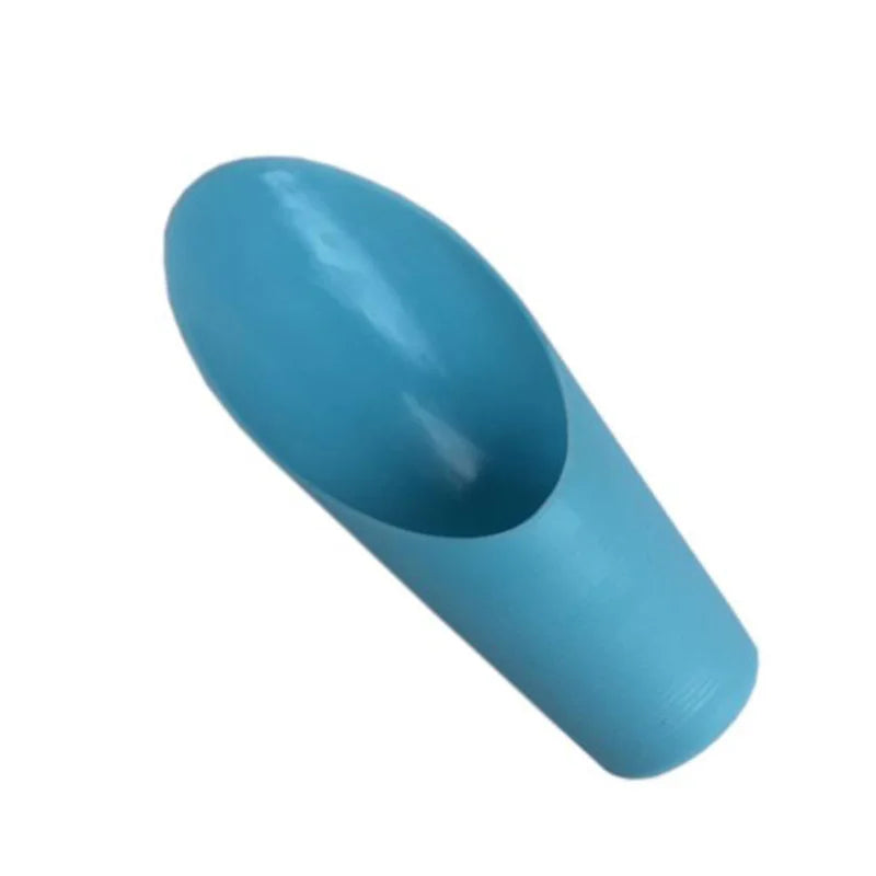 Blue plastic gardening soil spade, oval scoop head