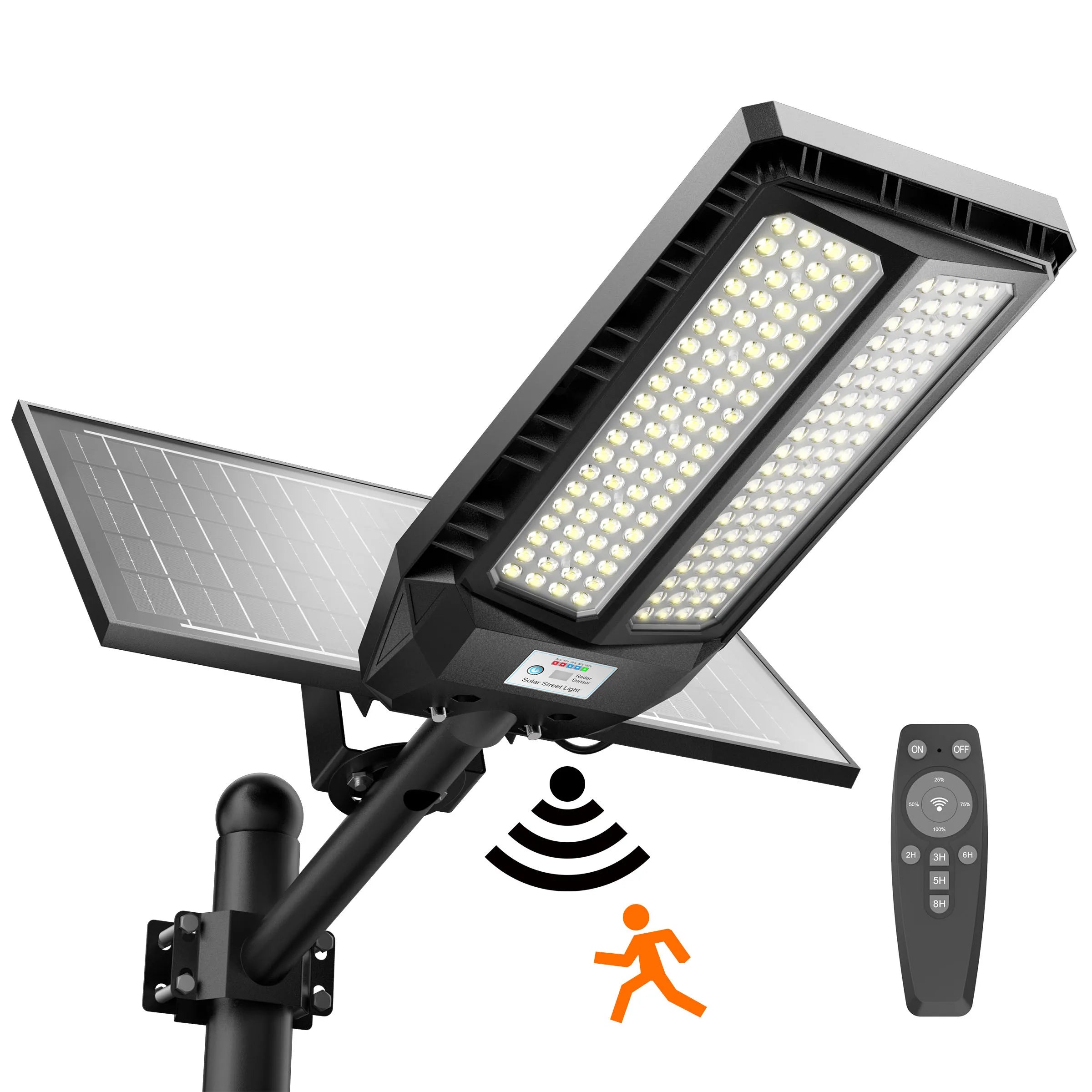 Dual Solar Panel Outdoor Light, Solar Security Light with Motion Sensor and Remote Control, Ultra Bright LED Solar Powered Light, Dusk to Dawn Waterproof Lighting for Yard Garden Driveway