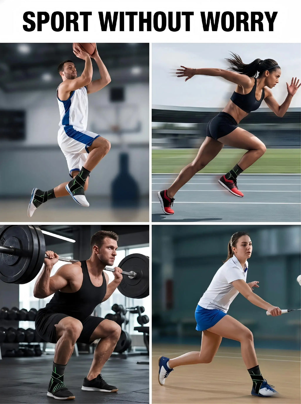 VBOSI Adjustable Compression Ankle Brace Support for Men Women, Breathable Sports Ankle Stabilizer for Basketball Running Sprain