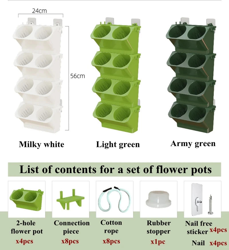 Three-color modular wall planter set: milky white, light green, and army green