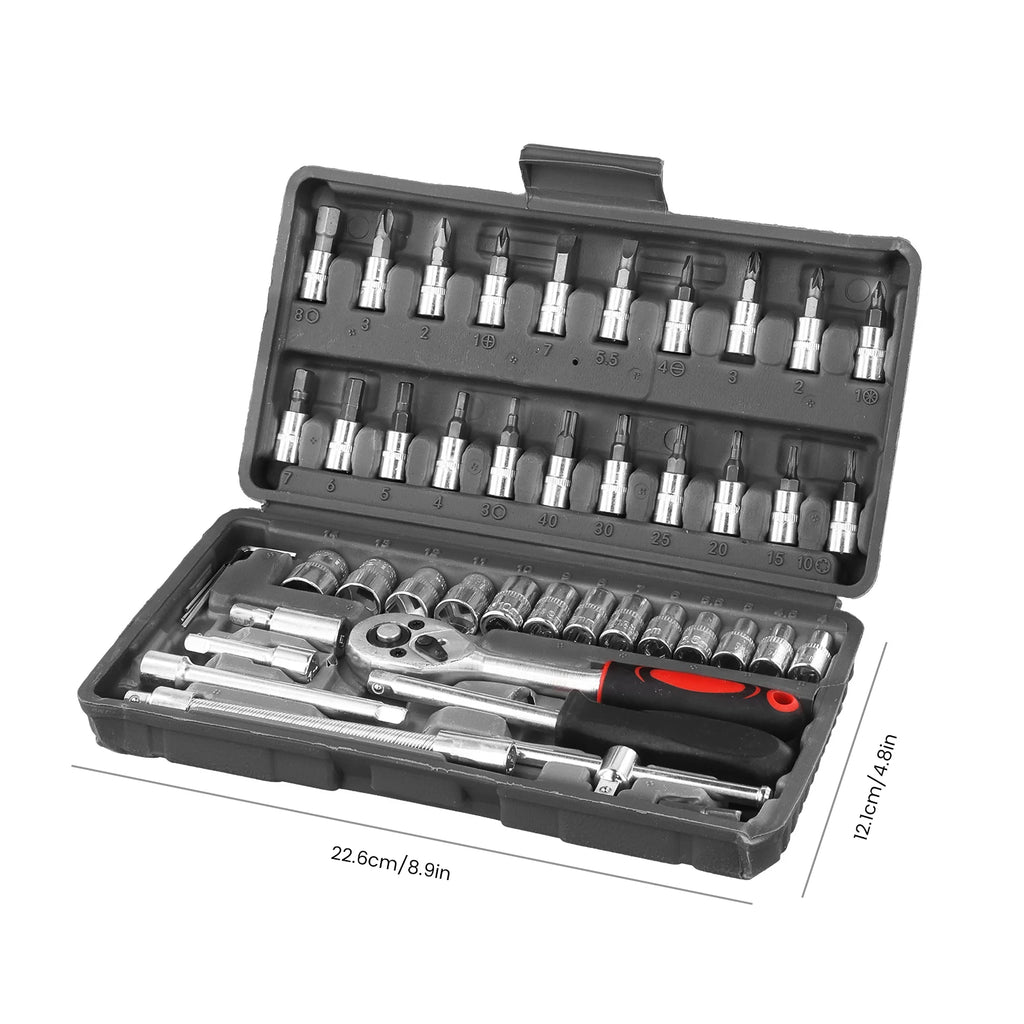 Podofo 46pcs Car Repair Tool Kit NEW Car Repair Tool Kit Socket Set Car Repair Tool Ratchet Torque Screwdriver For Bicycle