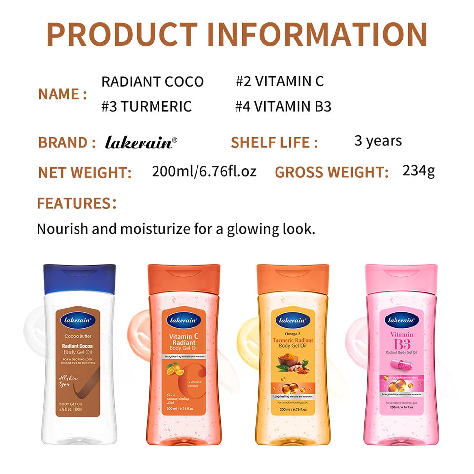 Turmeric Cocoa Glow Body Gel Oil Moisturizing & Smoothing Body Skin Vitamin C Vitamin B3 Body Oil for Dry Skin Care Treatment