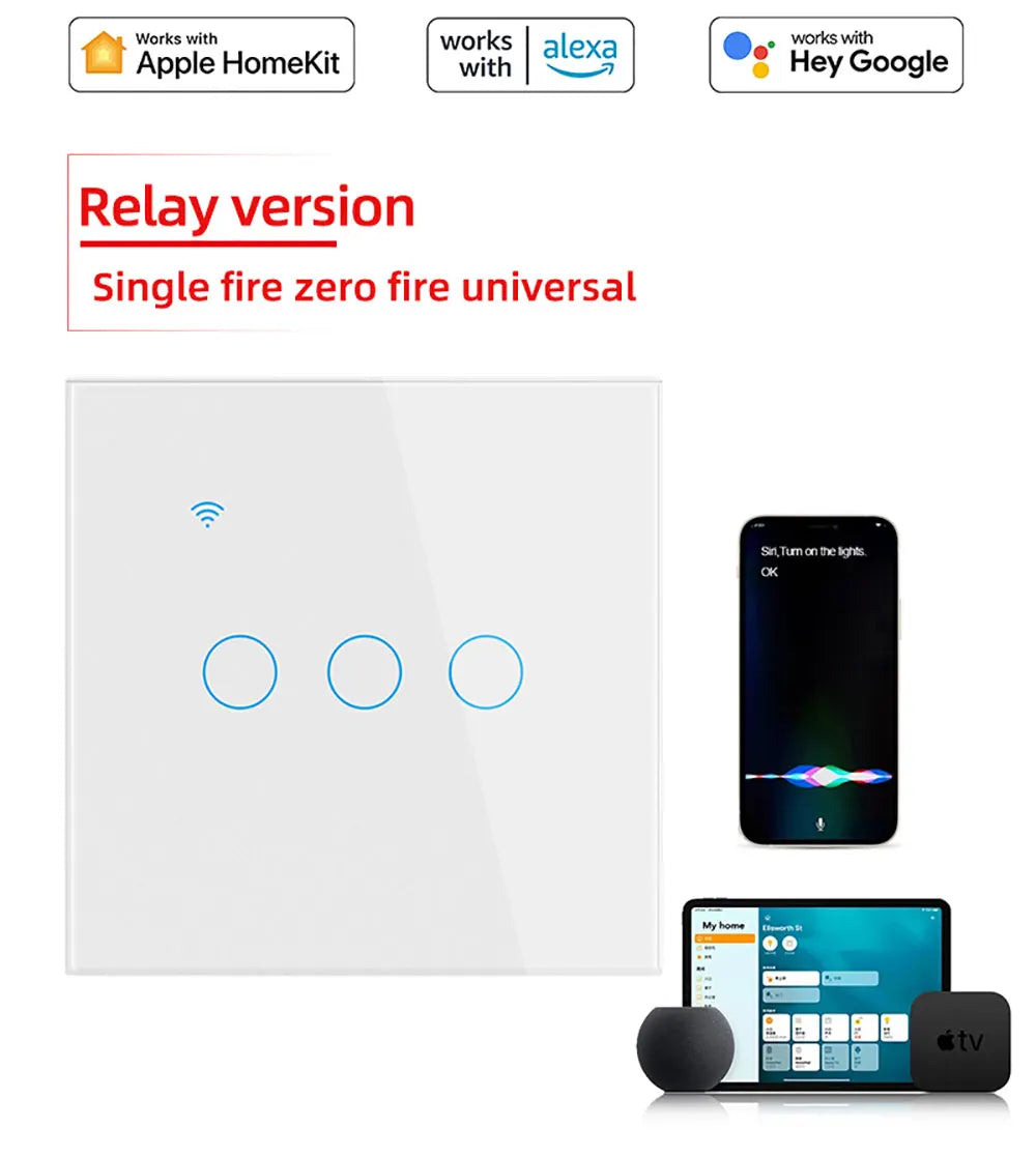 BONDA Homekit Smart Switch No Neutral EU/US WIFI Touch Sensor Light Switch Smart Google Home Alexa Siri Voice Control 220V 110V