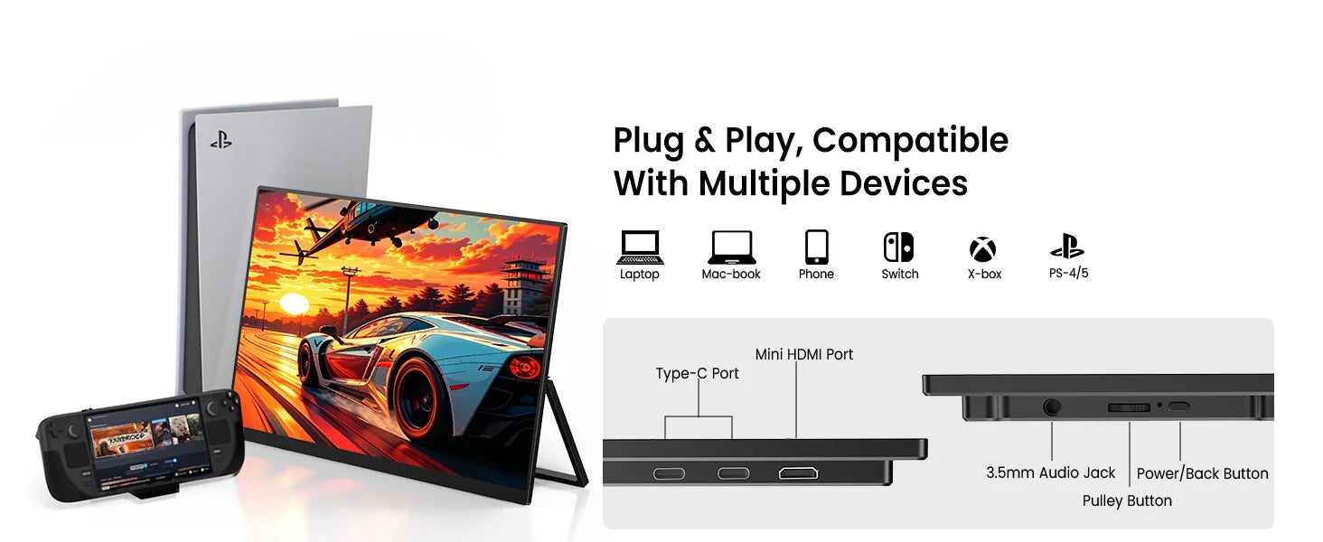UPERFECT UColor T17 4K UHD Monitor W/ Vesa Adjustment Stand 17.3" 120Hz Gaming Display For Switch NS2 PS5 XBOX PC Laptop PC MAC
