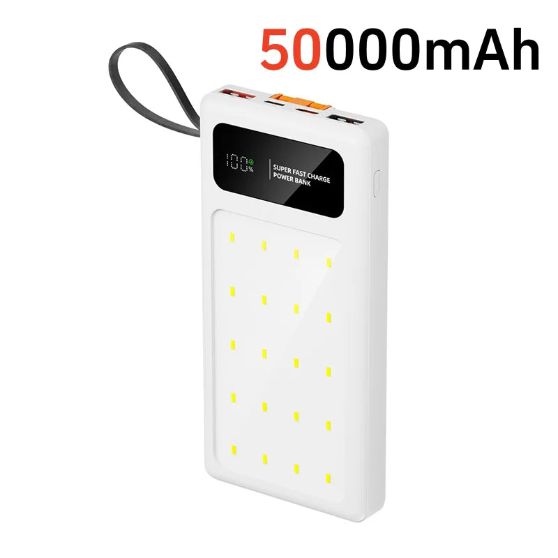 Portable Power Bank with Camping Light - 50000mAh PD Fast Charging White 50000mAh Tidesmit