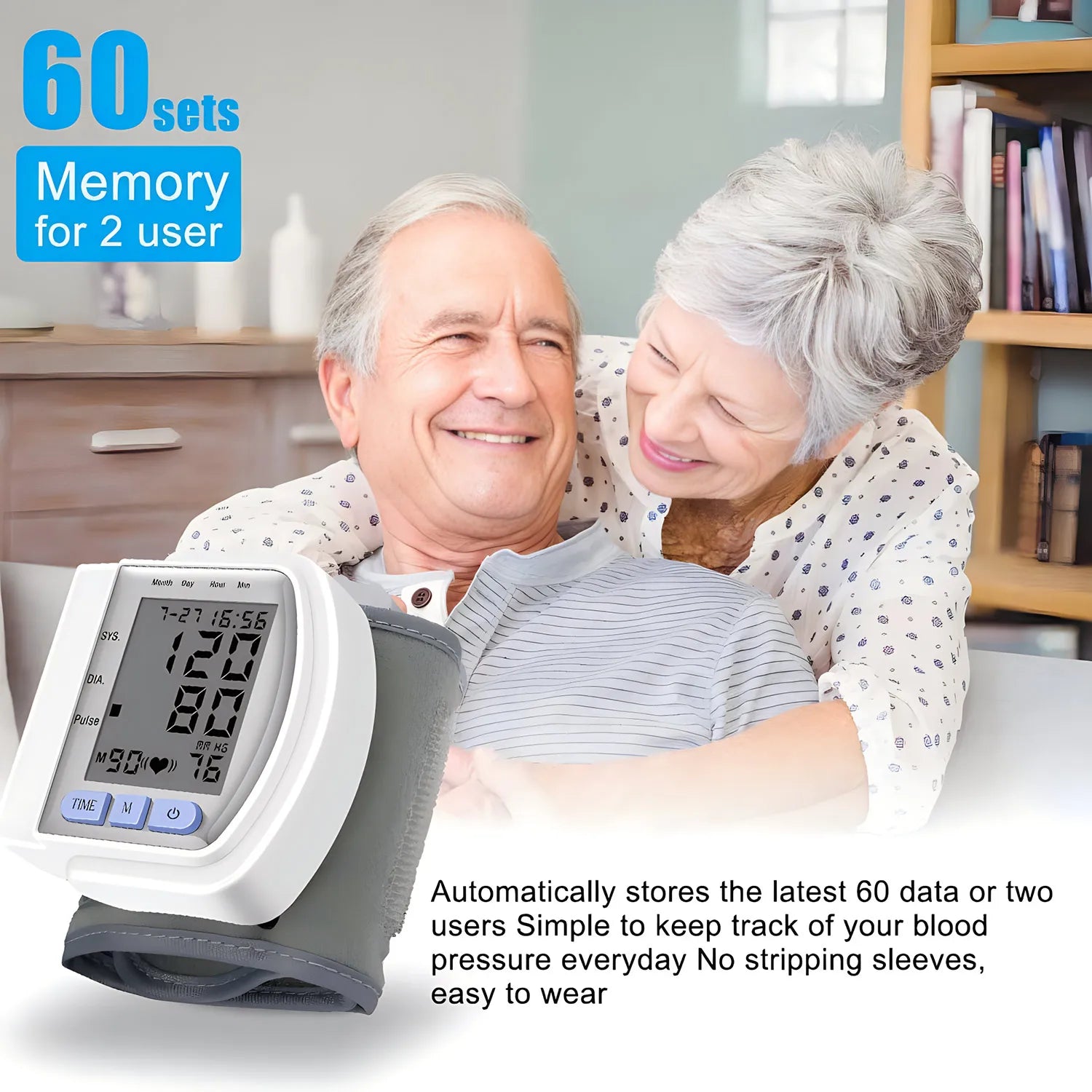 Wrist Blood Pressure Monitor Bp Monitor Large LCD Display Blood Pressure Machine Adjustable Wrist Cuff