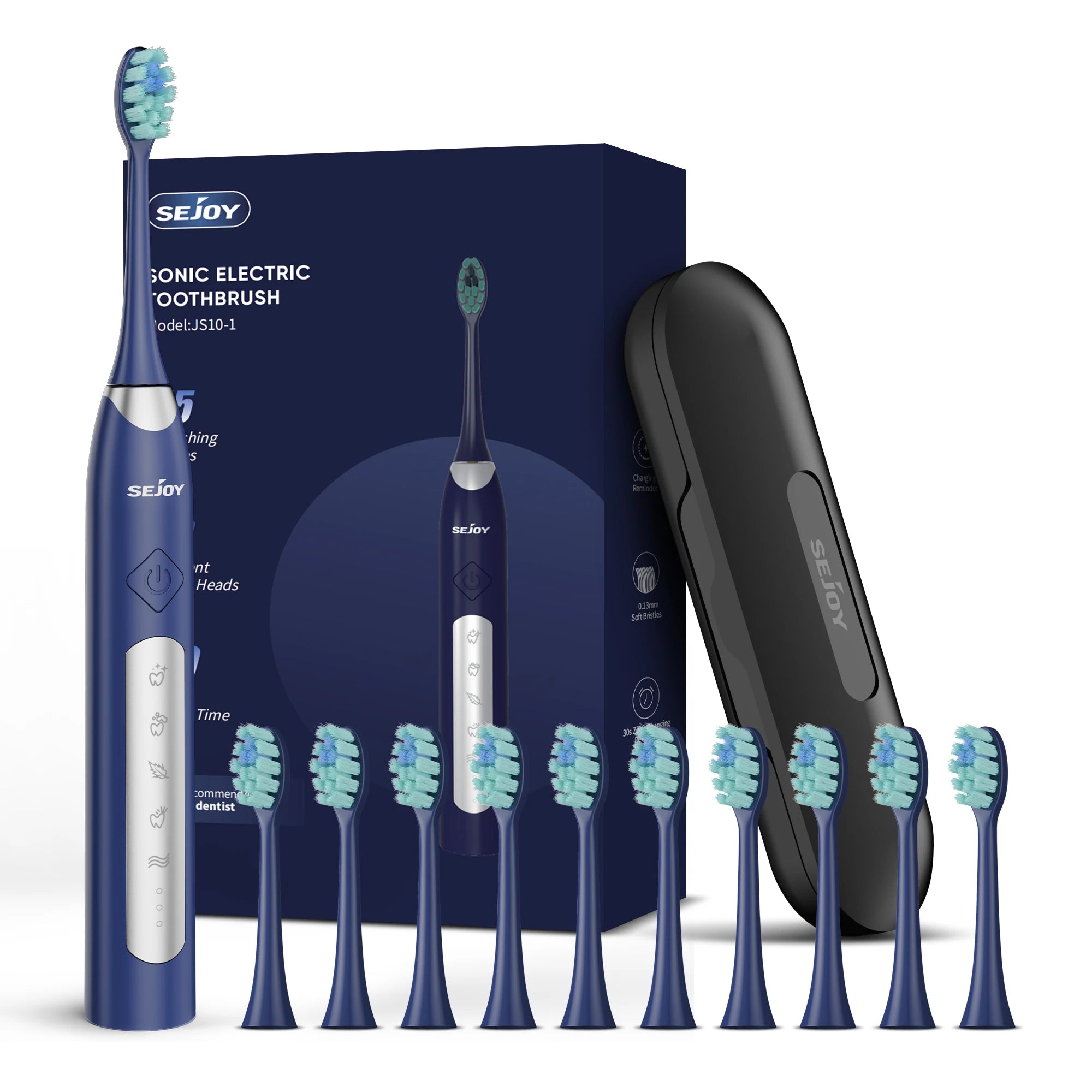 Sejoy Electric Sonic Toothbrush with 10 pcs Replacement Heads 5 Modes USB Rechargeable Waterproof Electric Tooth Brushes