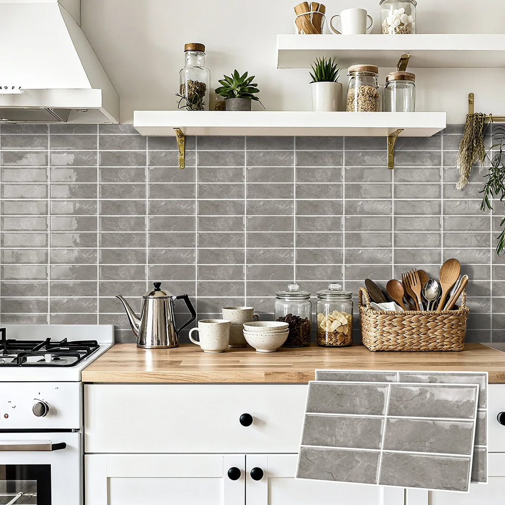 Grey Marble 3D Self Adhesive Wall Tile Stickers 30×15cm Waterproof Peel Stick Backsplash Tiles for Kitchen Bathroom Decor