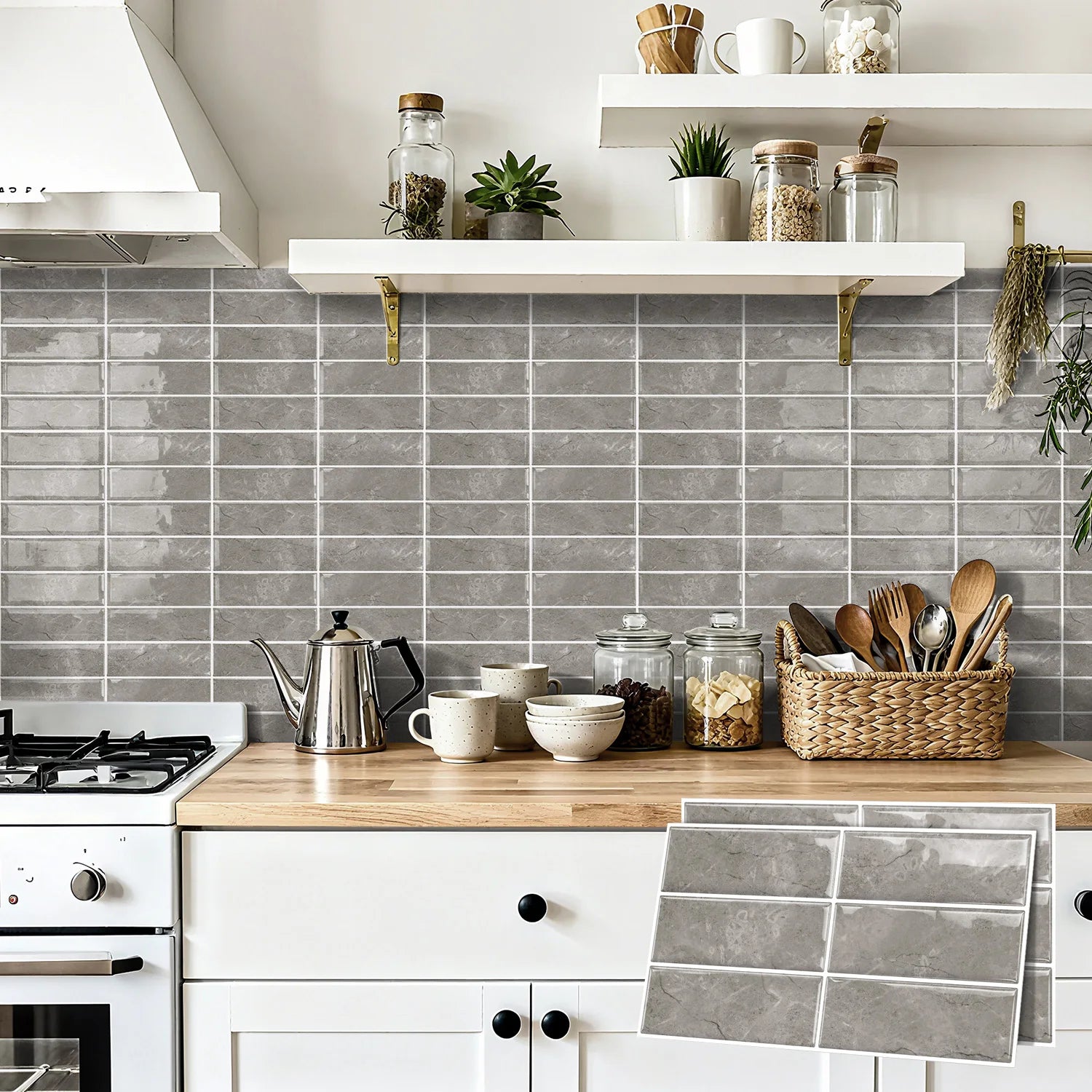 Grey Marble 3D Self Adhesive Wall Tile Stickers 30×15cm Waterproof Peel Stick Backsplash Tiles for Kitchen Bathroom Decor
