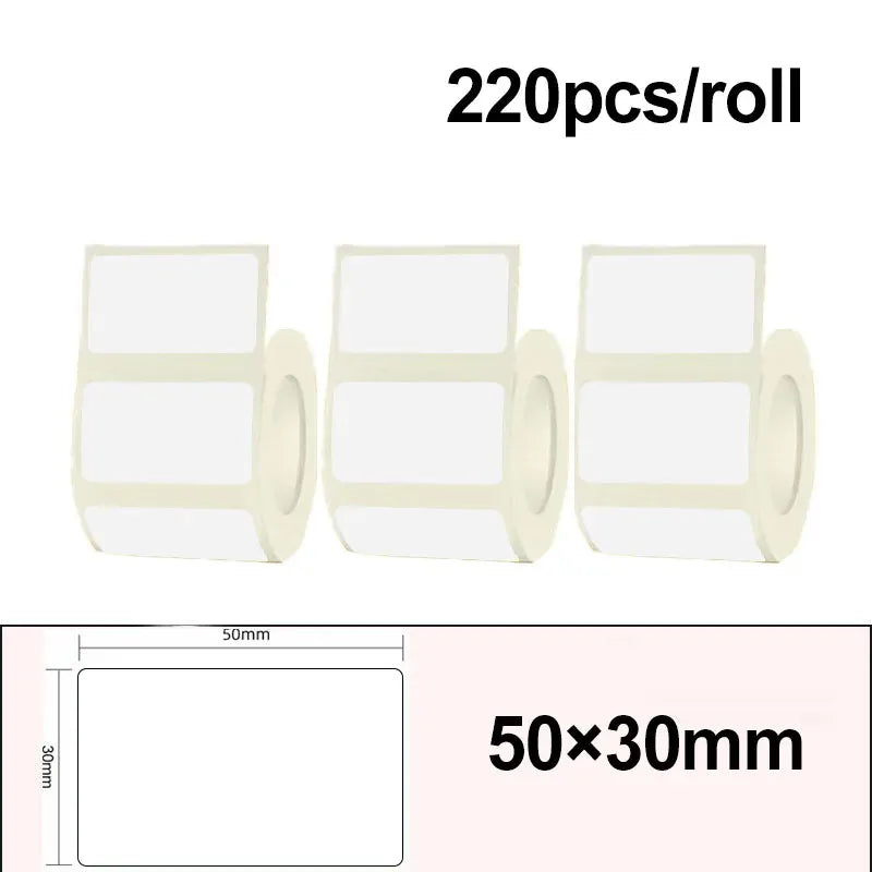 White thermal label sticker roll, 50x30mm labels, 220 pcs/roll