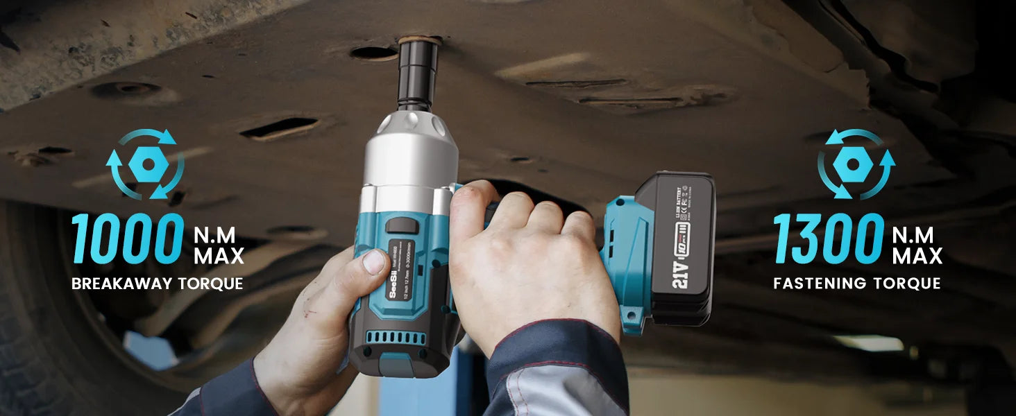 SeeSii 900Nm 1000Nm 1300Nm Cordless Impact Wrench Brushless Electric Impact Gun Kit Battery Powered Tool For Car Tire Repair with 2*4.0Ah Batteries Case LED Light For Makita