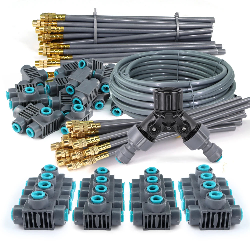 1/4'' Flexible 360° Rotary Adjustment Brass Nozzle Irrigation Set Quick Connection Automatic Atomization Garden Watering System