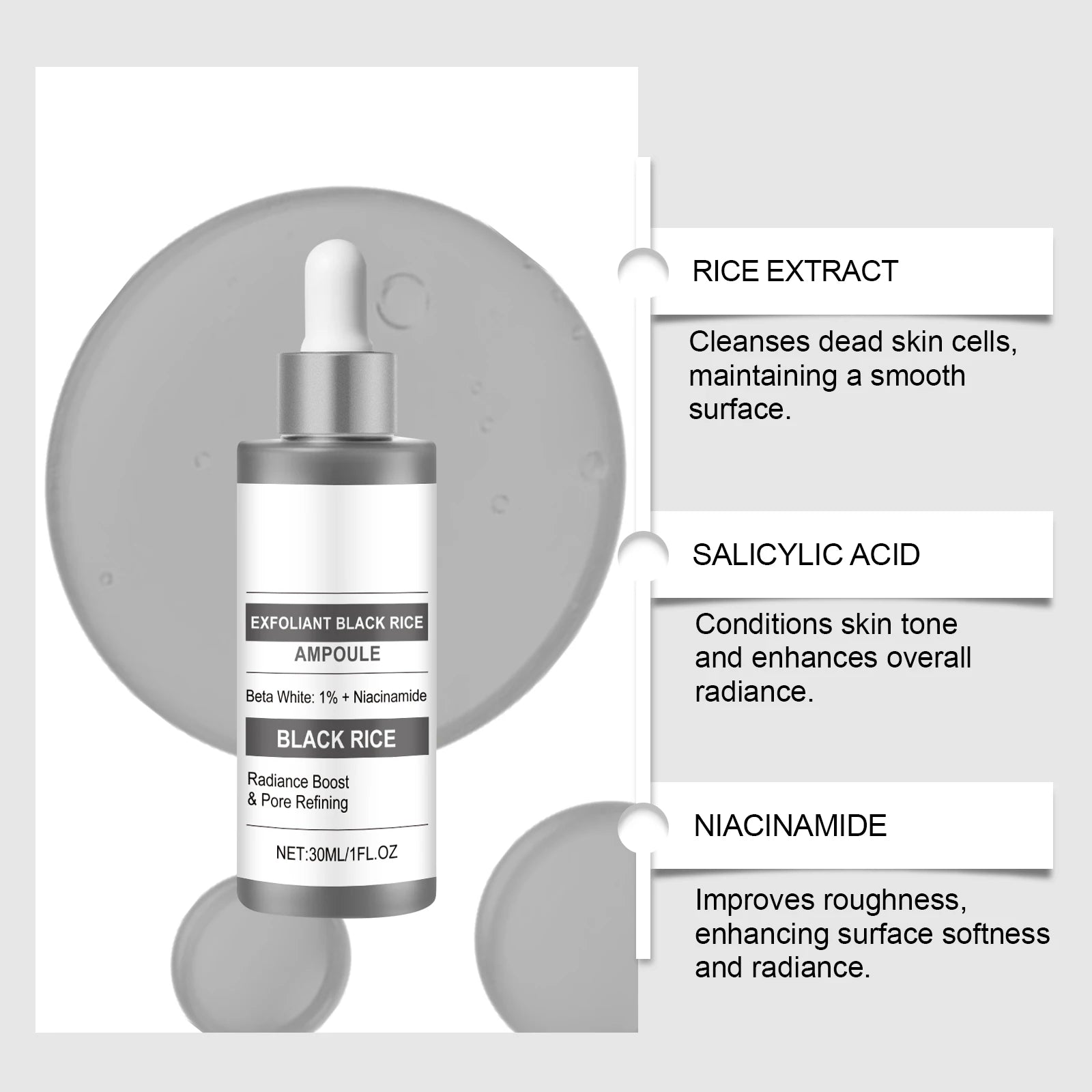 Black Rice Exfoliating Serum for Face and Body - Natural Skincare Scrubs Treatments Tidesmit