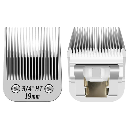 3/4 in HT detachable pet trimmer blade set, 19mm, front and side view on base