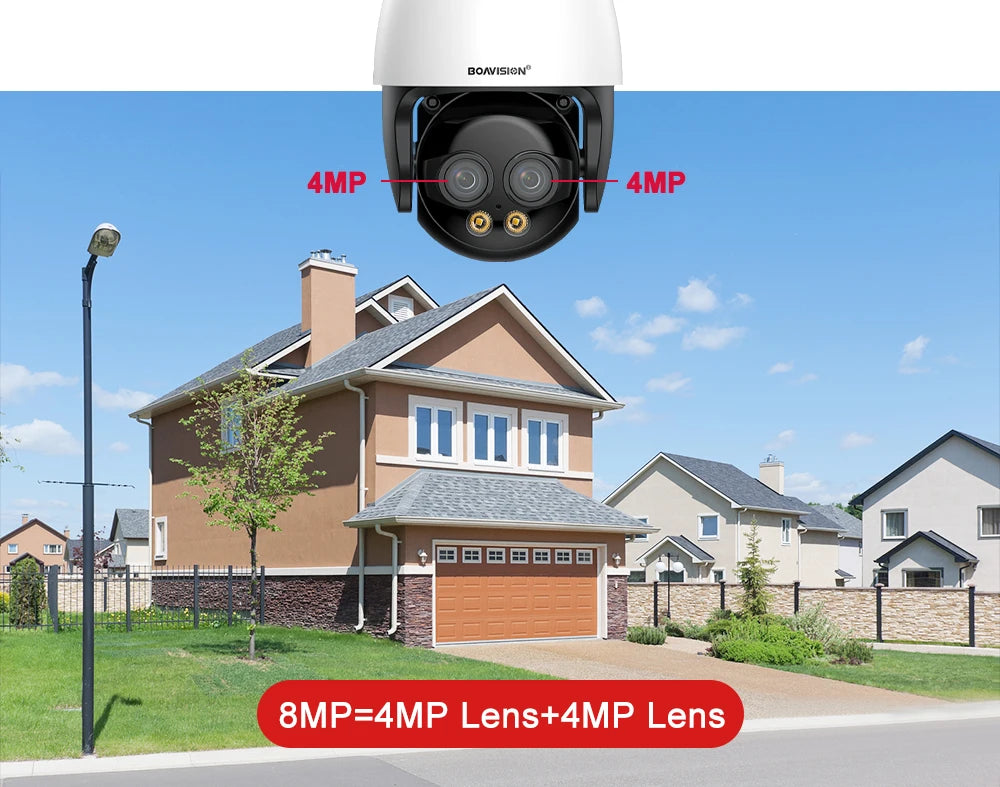 WIFI/4G /POE Surveillance Camera HD 8MP 2.8mm 8mm Dual Lens 10X Digital Zoom AI Humanoid Detection Auto Tracking Security Camera