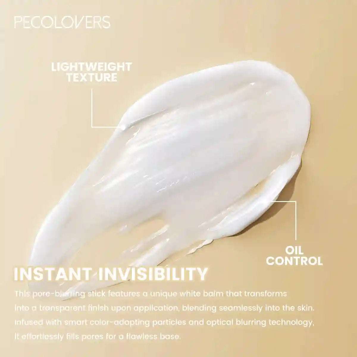 Tidesmit oil-control blur stick detail view showing pore minimizing formula and flawless matte face makeup finish