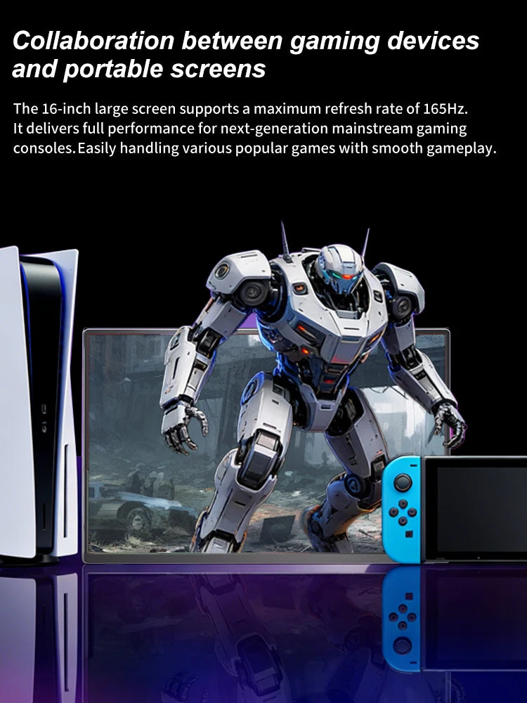 16" 2.5K 165hz 144hz Portable Monitor 1920*1200 16:10 100%sRGB 450Cd/m² Travel Gaming Display for Laptop Switch ps4 ps5 Xbox