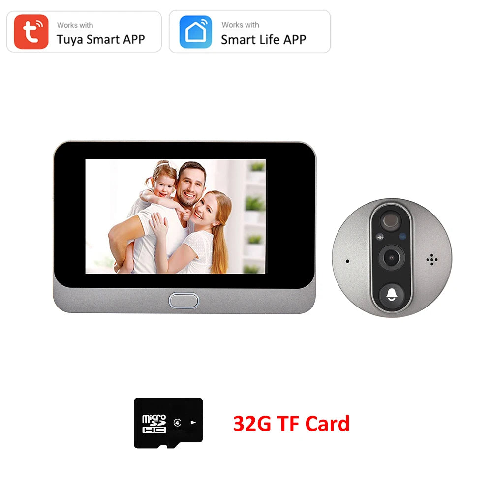 Smart peephole WiFi doorbell with camera and 32GB TF card