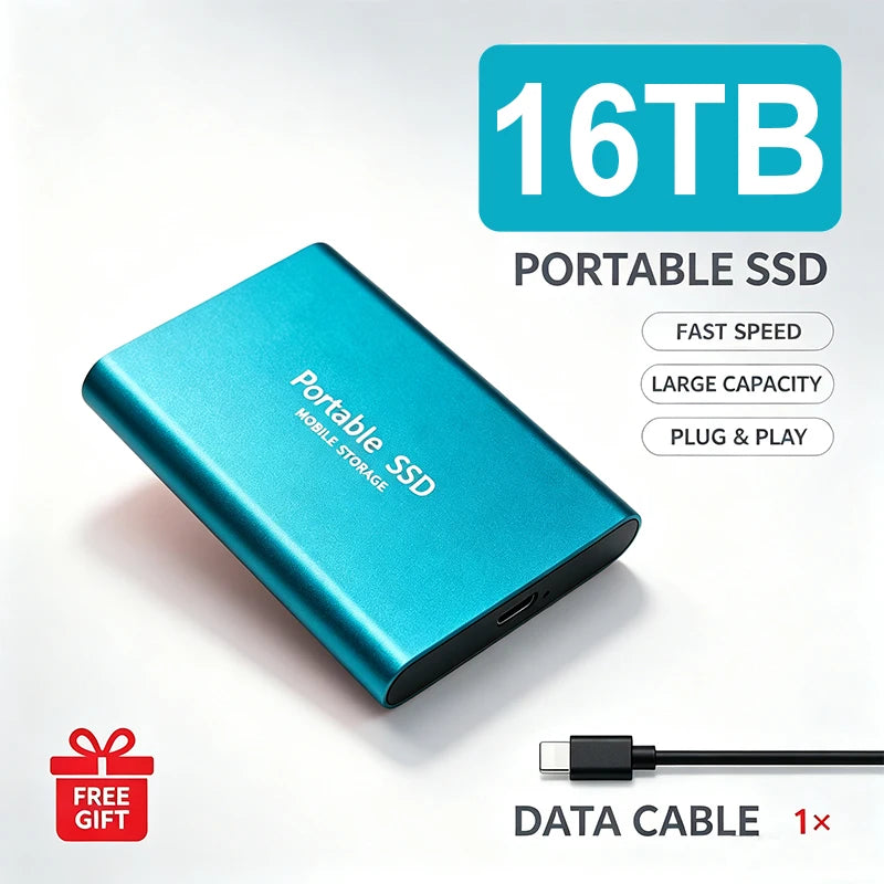 Portable External SSD 4TB High‑Speed Solid State Drive USB3.2 Type‑C Mass Storage Hard Disk 1TB 8TB 16TB for Laptop PC MAC Smart