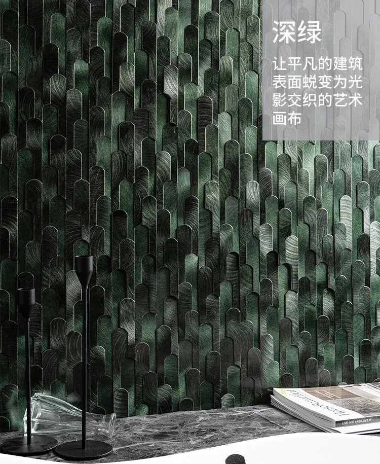 Long Strip 3D Metal Mosaic Tile Peel and Stick Self Adhesive Wall Sticker for Coffee Bar Bathroom Backsplash Wall Decor
