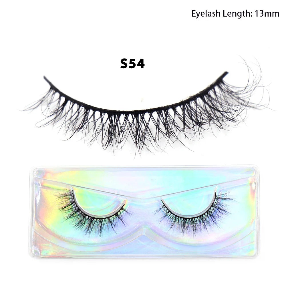 Tidesmit 12mm-15mm short natural 3D mink false lashes fluffy wispy eyelash extensions for face makeup detail view