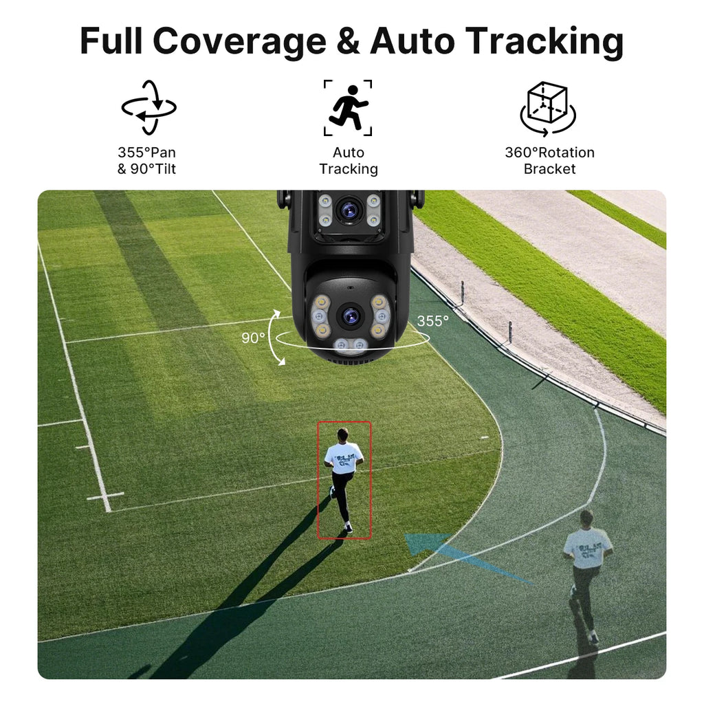 WONSDAR HD Wifi PTZ Camera Outdoor Dual Lens Dual Screen AI Auto Tracking IP Camera CCTV Audio Video Surveillance P2P iCSee
