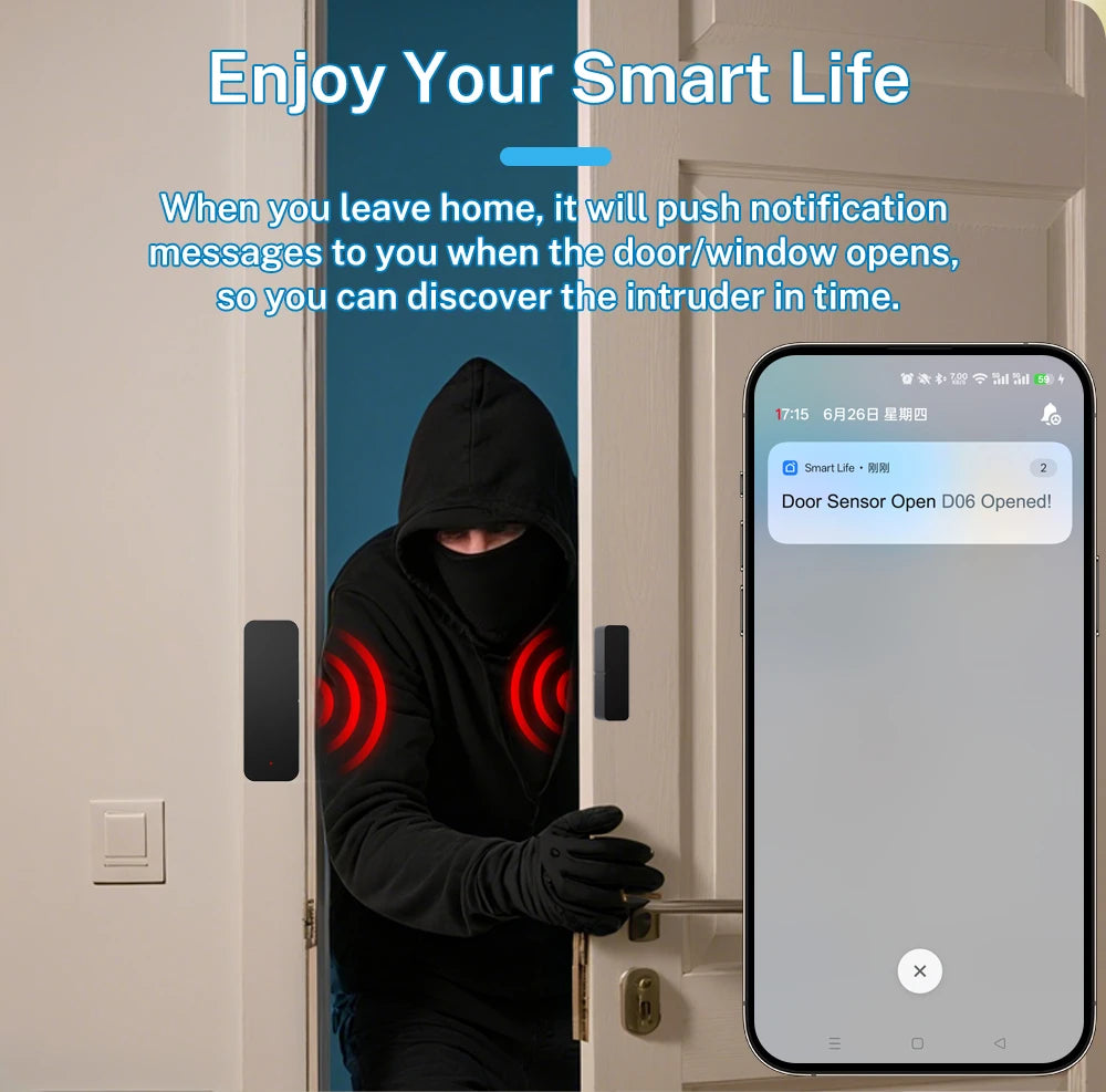 Zigbee Door Sensor Smart Contact Monitor for Home Security Tidesmit