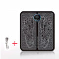 Portable black EMS foot massage mat with digital display, muscle stimulation pad for pain relief and blood circulation.