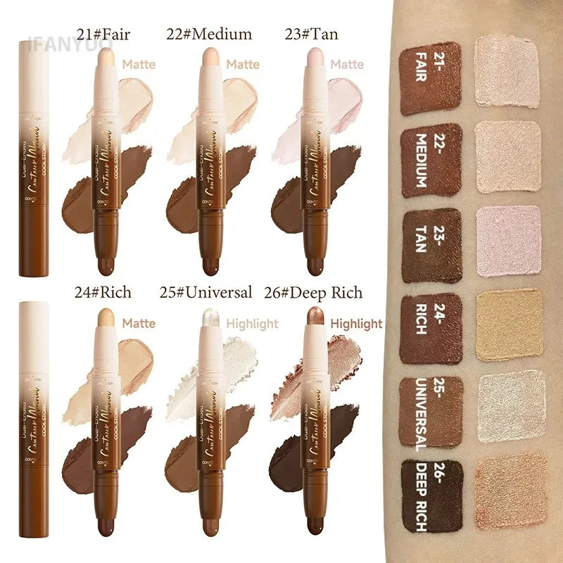 Tidesmit waterproof double-ended contour stick for sculpting and highlighting in a creamy full coverage face makeup