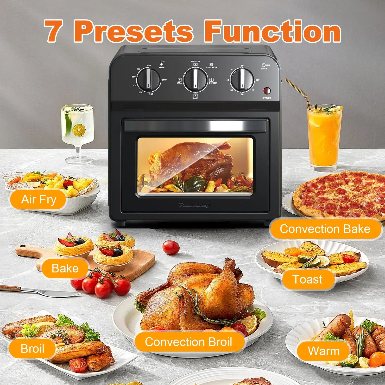 Family Size Air Fryer Toaster Oven Combo,13QT,360° Hot Air Circulation for Healthy Oil-Free Cooking, Multifunctional Convection Contertop Oven, Adjustable Time & Temp Control