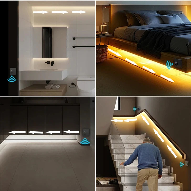 Motion Sensor Stair Lights With Chase Effect Under Bed Lights Under Cabinet Lights, Motion Activated Led Light Strip for Home