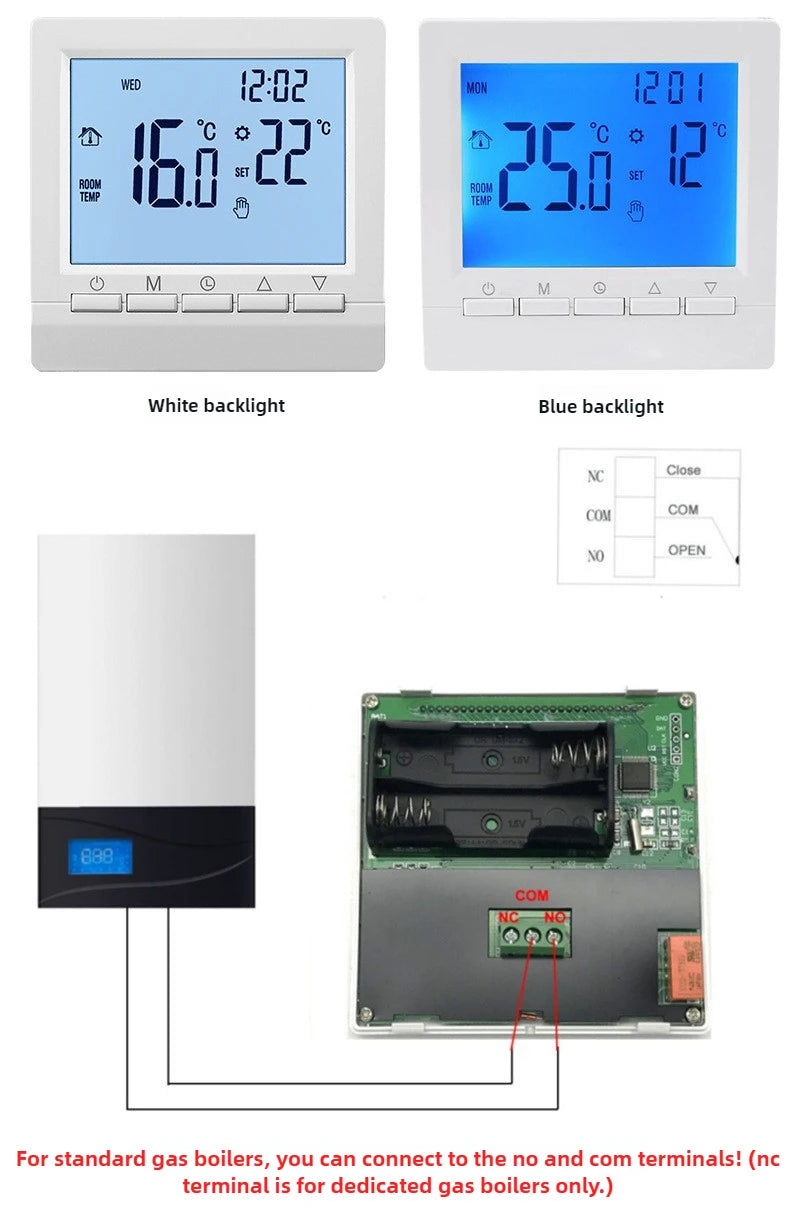 Wall-Mounted Boiler Thermostat, Wired Boiler Controller, Battery-Powered Intelligent Thermostat, Water Floor Heating Controller