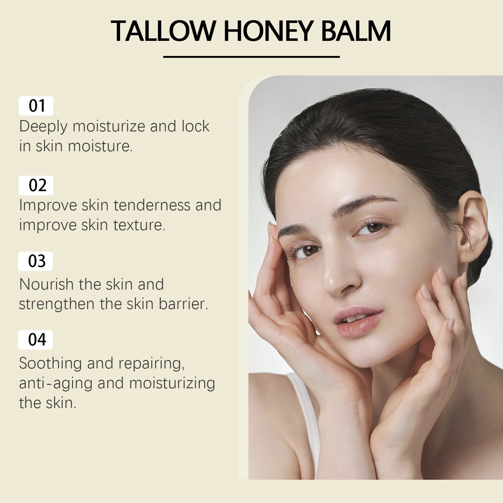 Whipped Beef Tallow and Honey Balm Skin Face Moisturizer Fast Absorption Grass Fed Grass Finished Organic Face Cream Body Lotion