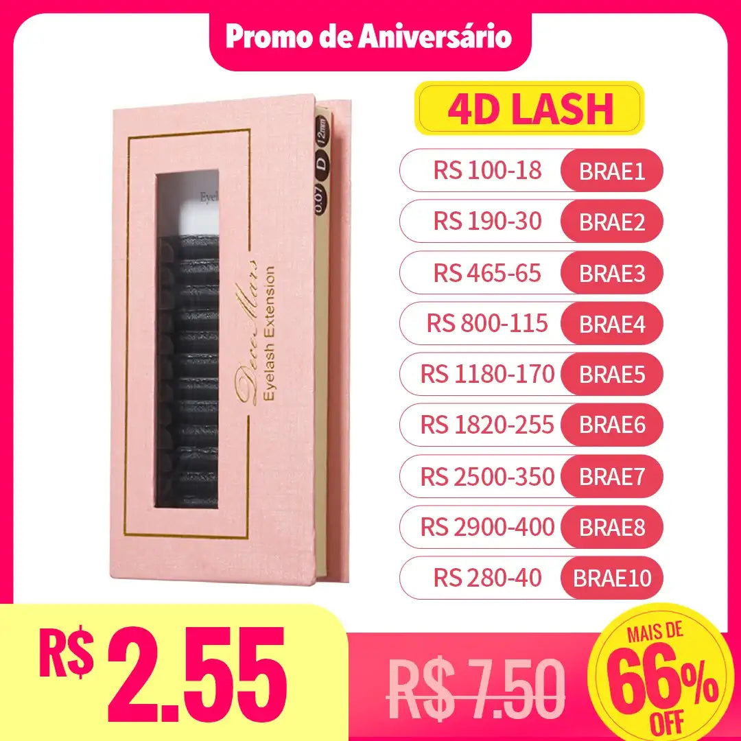 Tidesmit 4D W-shaped black eyelash extension tray in a pink box with a 66% off anniversary promo price list.