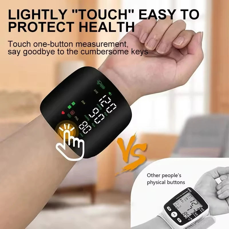 Voice Portable LED Wrist Blood Pressure Monitor Portable Rechargeable Digital Tonometer Sphygmomanometer BP Monitor