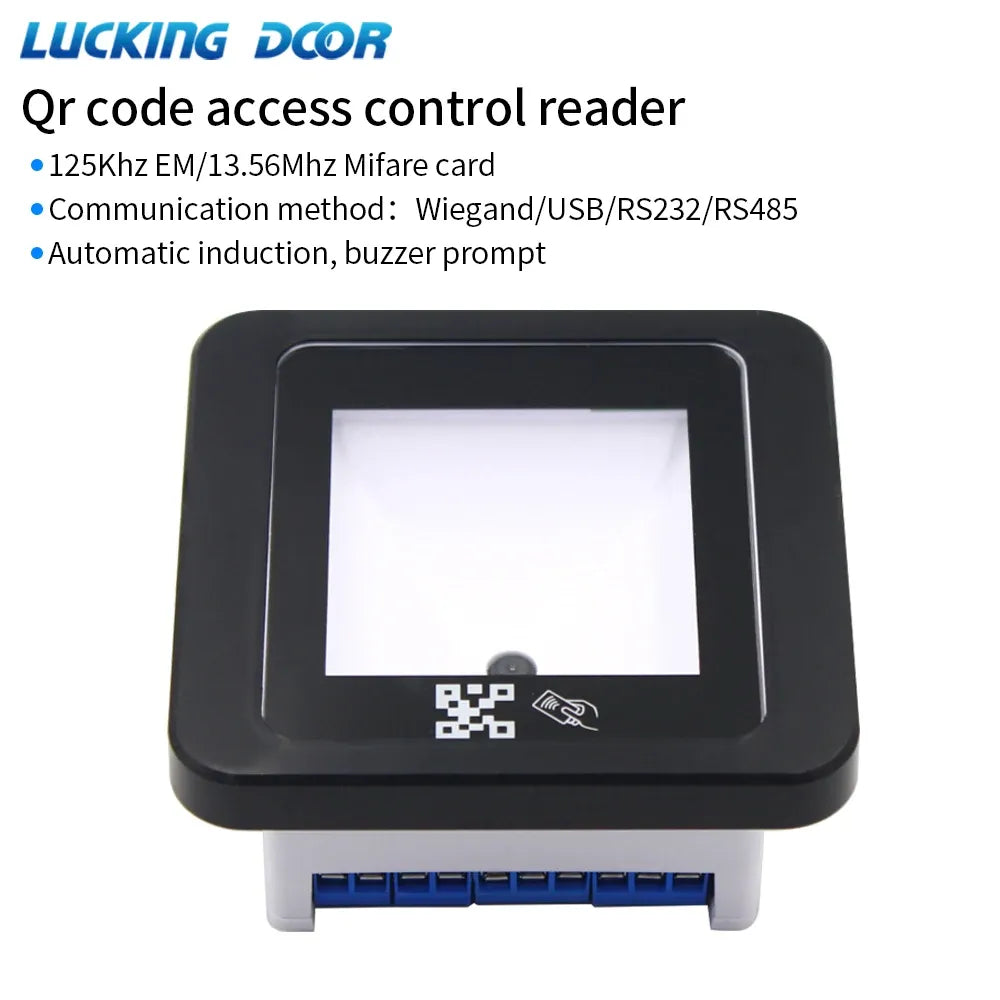 Black QR code access control reader with front display and indicator light
