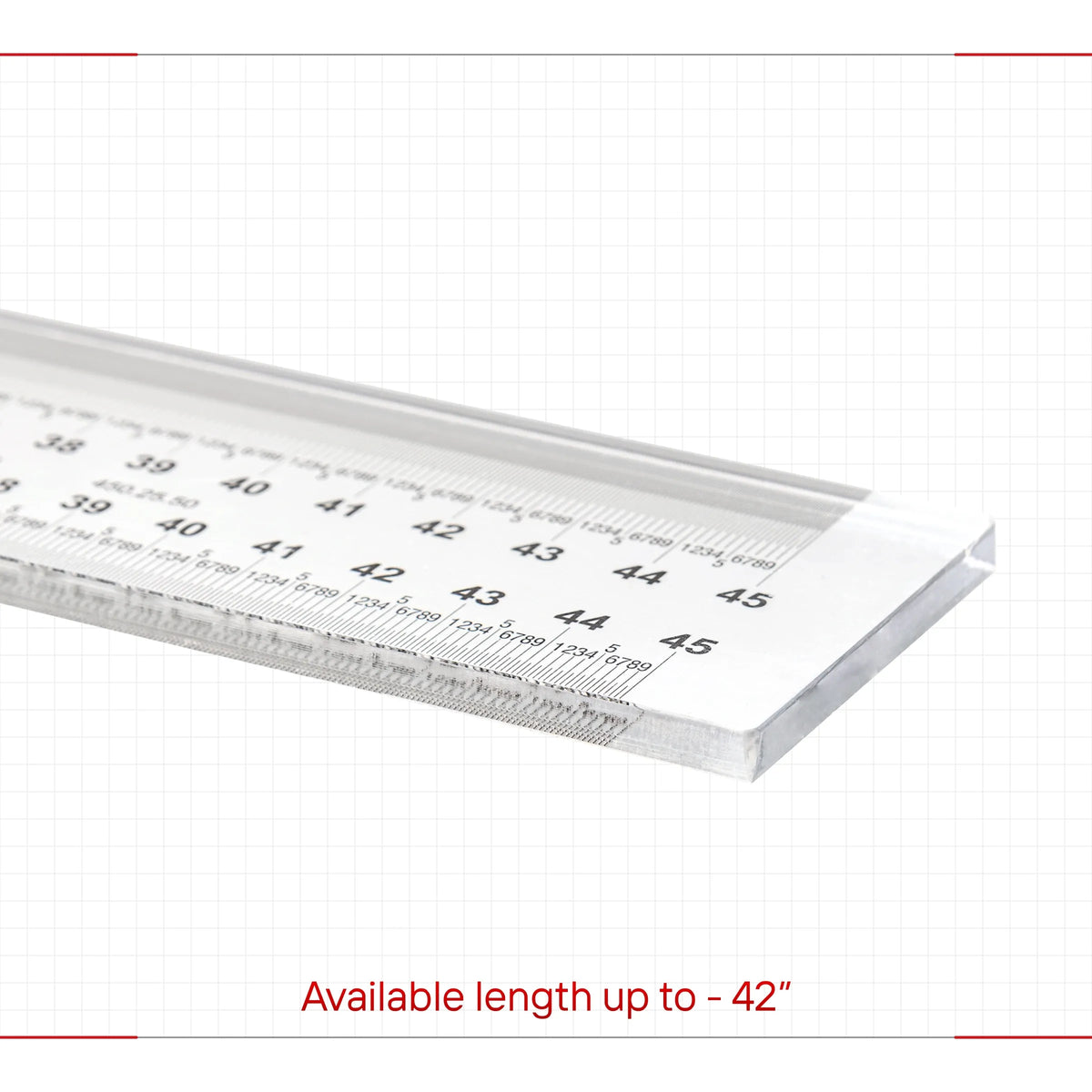 Clear transparent rectangular ruler sticker with engraved measurement markings, up to 42 in