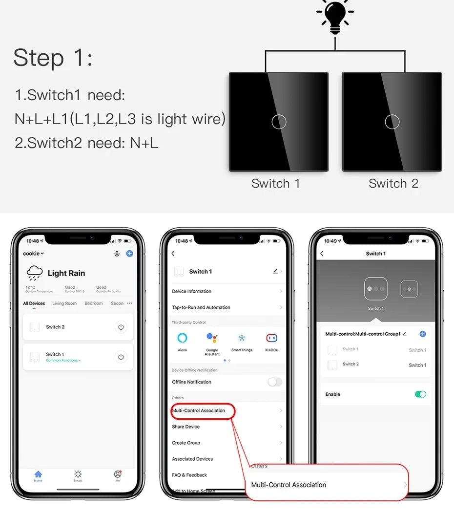Wifi Smart Light Switch | 1-3 Gang Touch Control | Alexa & Google Compatible Tidesmit