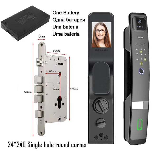 WiFi Tuya APP English/Russian/Spanish/Portuguese Voice Digital 3D Face Recognition Fingerprint Smart Door Lock