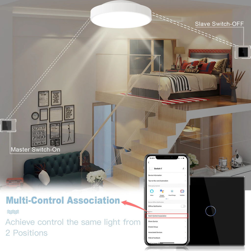 Wifi Smart Light Switch | 1-3 Gang Touch Control | Alexa & Google Compatible Tidesmit