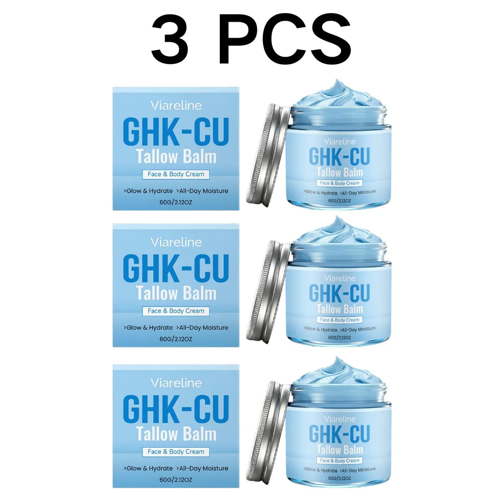 GHK-CU Copper Peptide Tallow Balm Blue Cream 1/2/3 PCS Manuka Honey Face and Body Moisturizer for Mature, Dry & Sensitive Skin