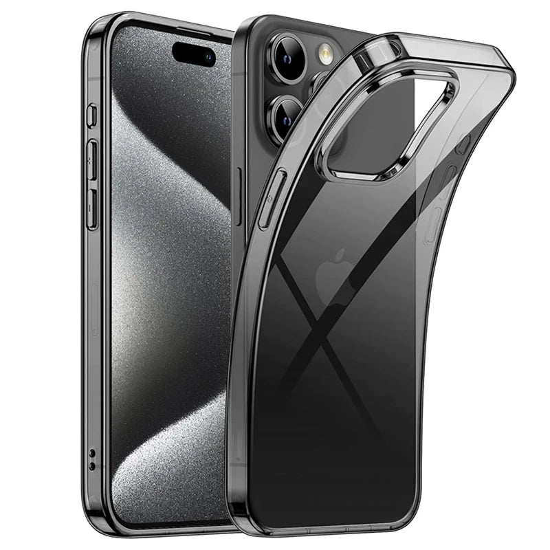 iPhone 15 Pro Max Transparent Black Slim Case - Shock-Absorbing Cover Transparent Black Tidesmit