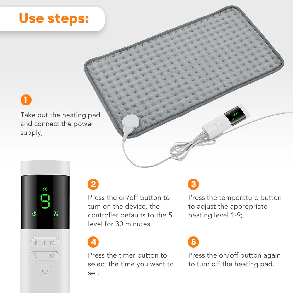 Electric Heating Pad for Back Pain Relief - 9 Heat Settings | Tidesmit Back Massage Instrument Tidesmit