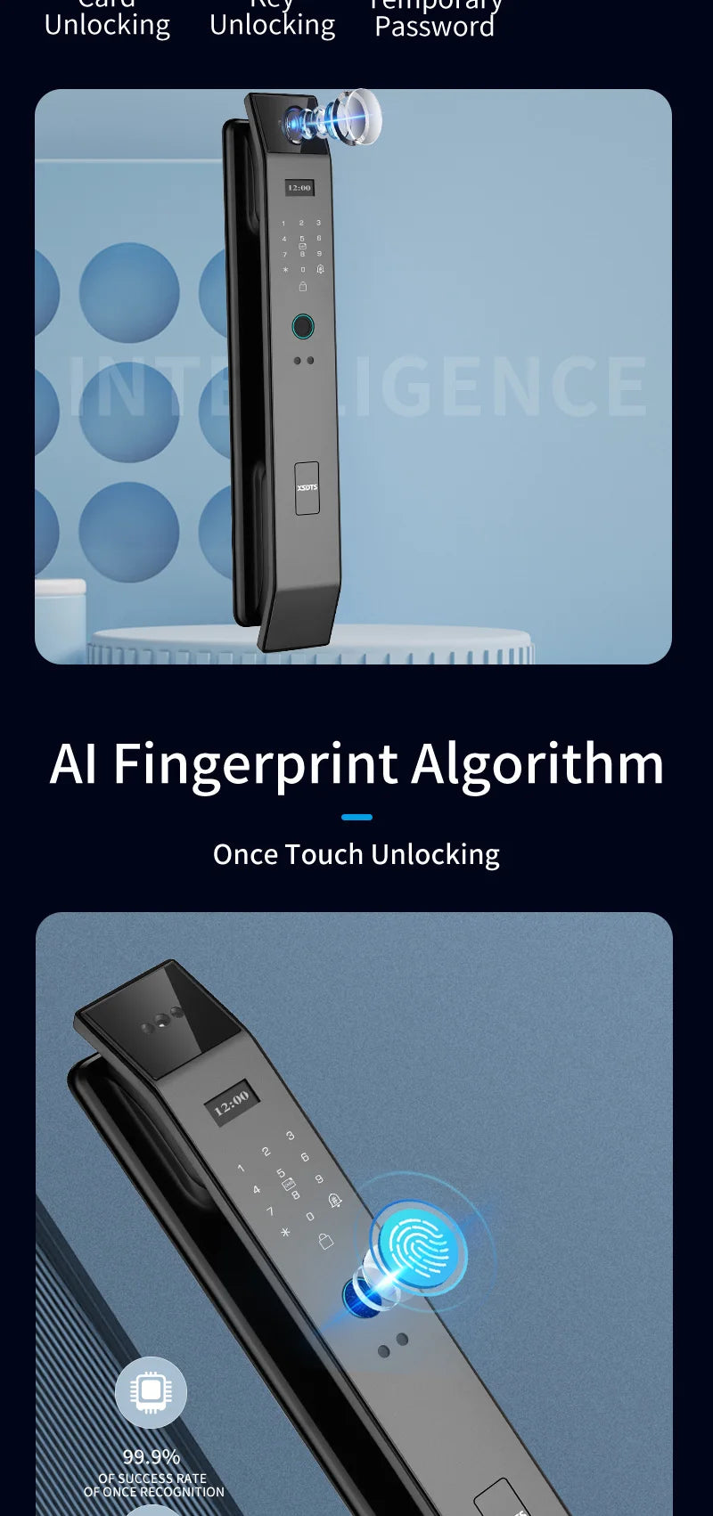 3D Face Real-time Intercom Smart Door Lock Biometric Electronic Security Camera Intelligent Fingerprint Password Key Unlock
