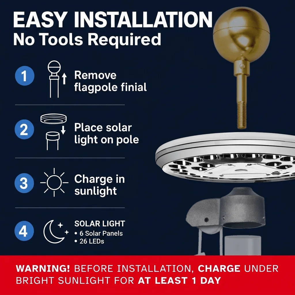 Solar LED Flagpole Light IP65 Waterproof Auto On Off Solar Powered Umbrella Landscape Lamp Energy Saving Portable Camping Light Outdoor Decor for Tent Patio Garden Yard Lawn Path Street