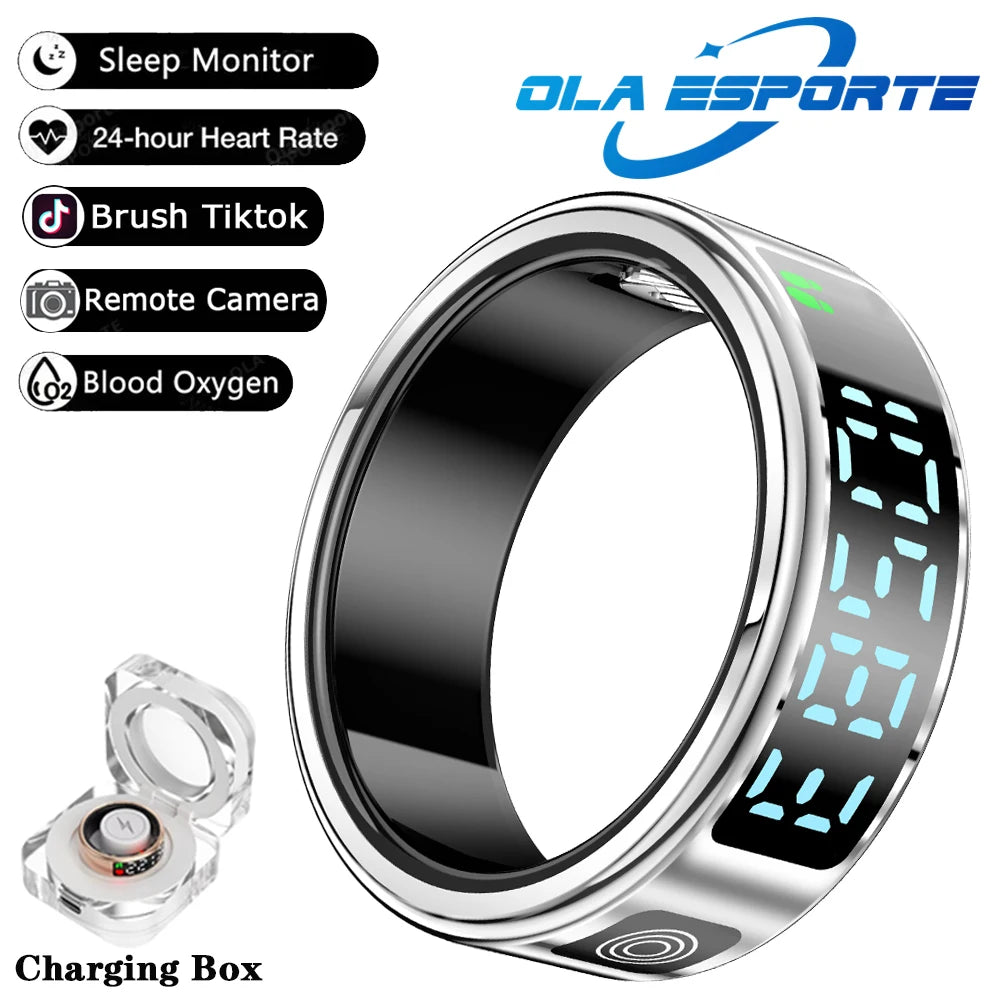 2026 New SR08 Men’s Smart Ring Support Screen Display Health Monitor Gesture Control Multi-Sport Modes 5ATM Waterproof Smartring Case-White Tidesmit