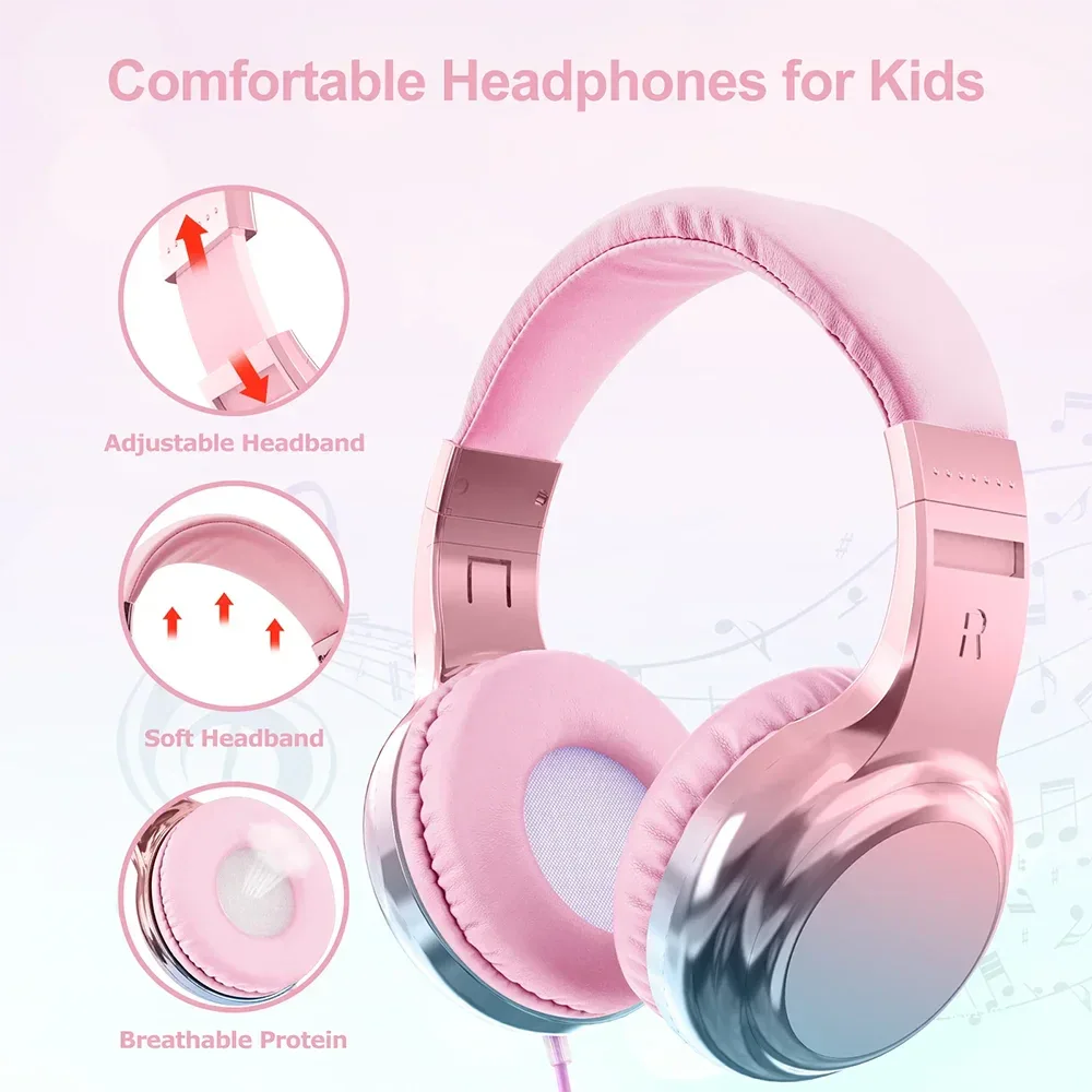Kids Headphones Wired for School 85/94dB Volume Limiter Foldable Stereo Sound Headset with Mic for Kids Girls Learning Tablet PC Tidesmit